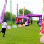 Children finishing a triathlon