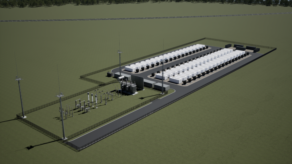Un mock up del sistema di accumulo di energia a batteria (BESS) da 200 MW / 400 MWh