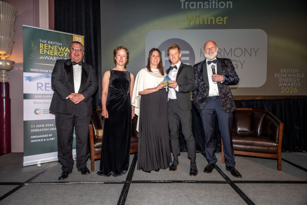Harmony Energy collecting award at British Renewable Energy awards